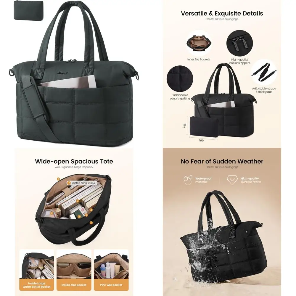 

Women's 36L Quilted Duffle Bag for Travel and Gym with Wet Pocket, Water Resistant Weekender Overnight Tote Bag for Weekend Trip