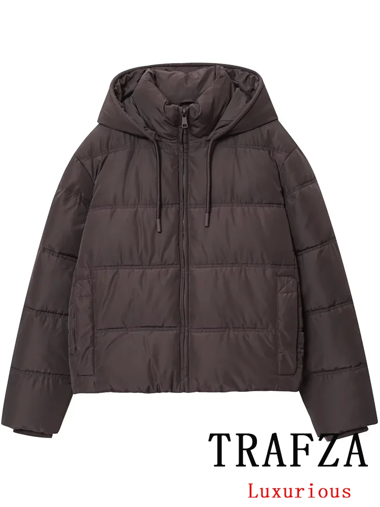 

TARFZA Vintage Women Padded Jacket Solid Hooded Pockets Long Sleeve Zipper Thick Coat New Fashion 2025 Autumn Winter Outwear