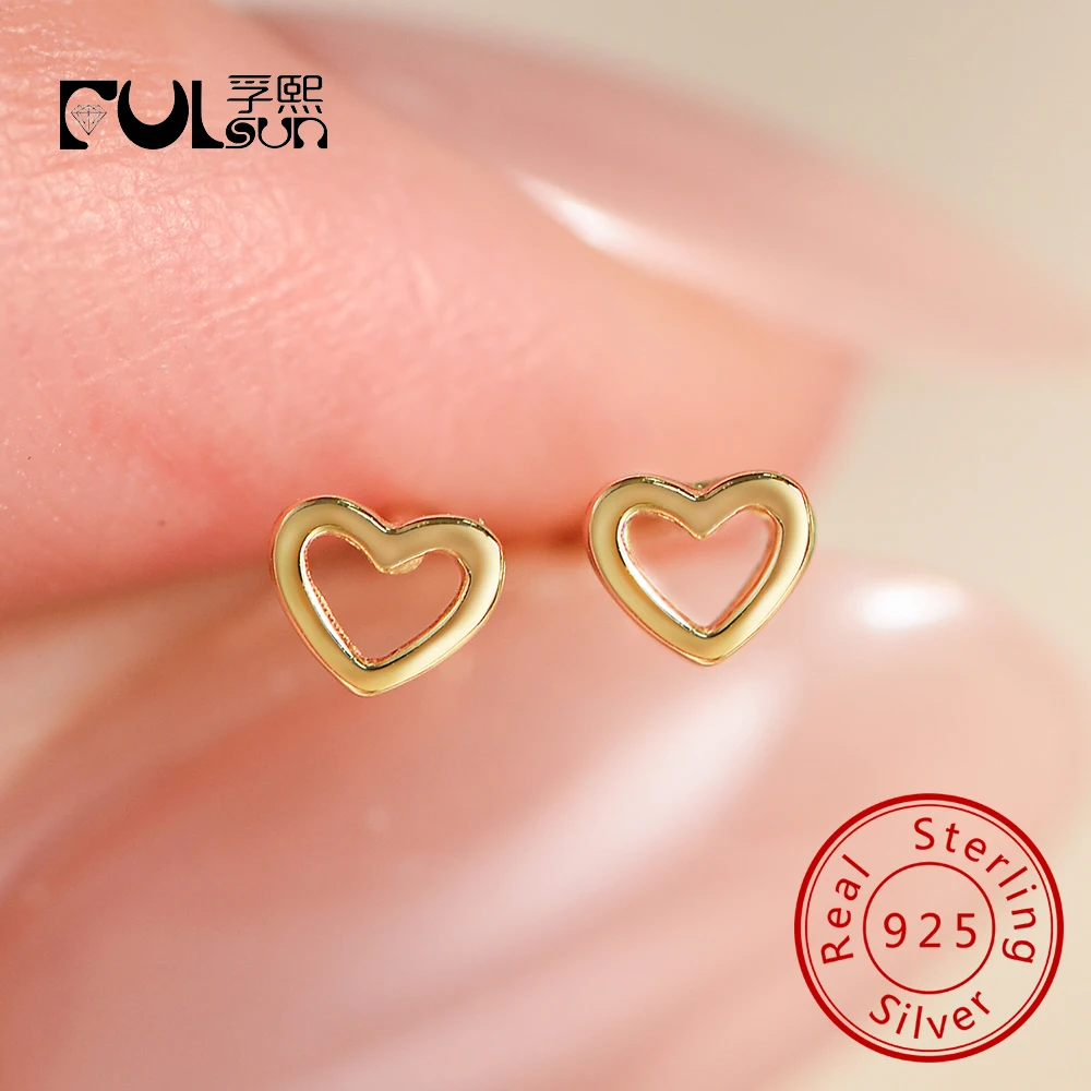 

Ювелирные изделия из стерлингового серебра 925 пробы, позолоченные 14 карат мини-серии, маленькие серьги-гвоздики в форме сердца для женщин