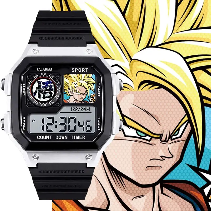 Dragon Ball Children's Watch Digital Display Waterproof and Anti-Fall Chronograph Sports Alarm Clock Gogeta Vegeta Holiday Gift