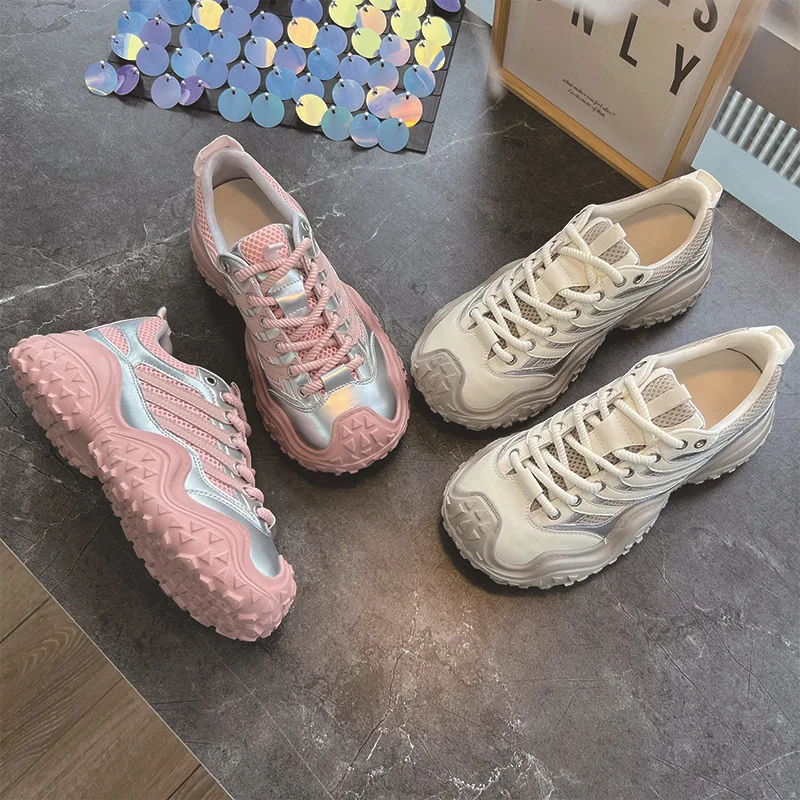

Foam Sole Dad Shoes Women's New Versatile Casual Platform Sports Ugly Cute Sneakers Lace-up Fashionable
