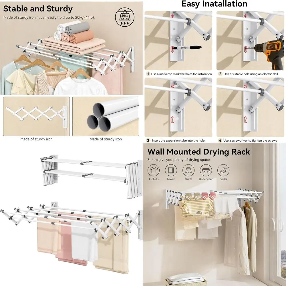 

Компактная выдвижная настенная сушилка для одежды, складная вешалка для полотенец для стирки в помещении, белая