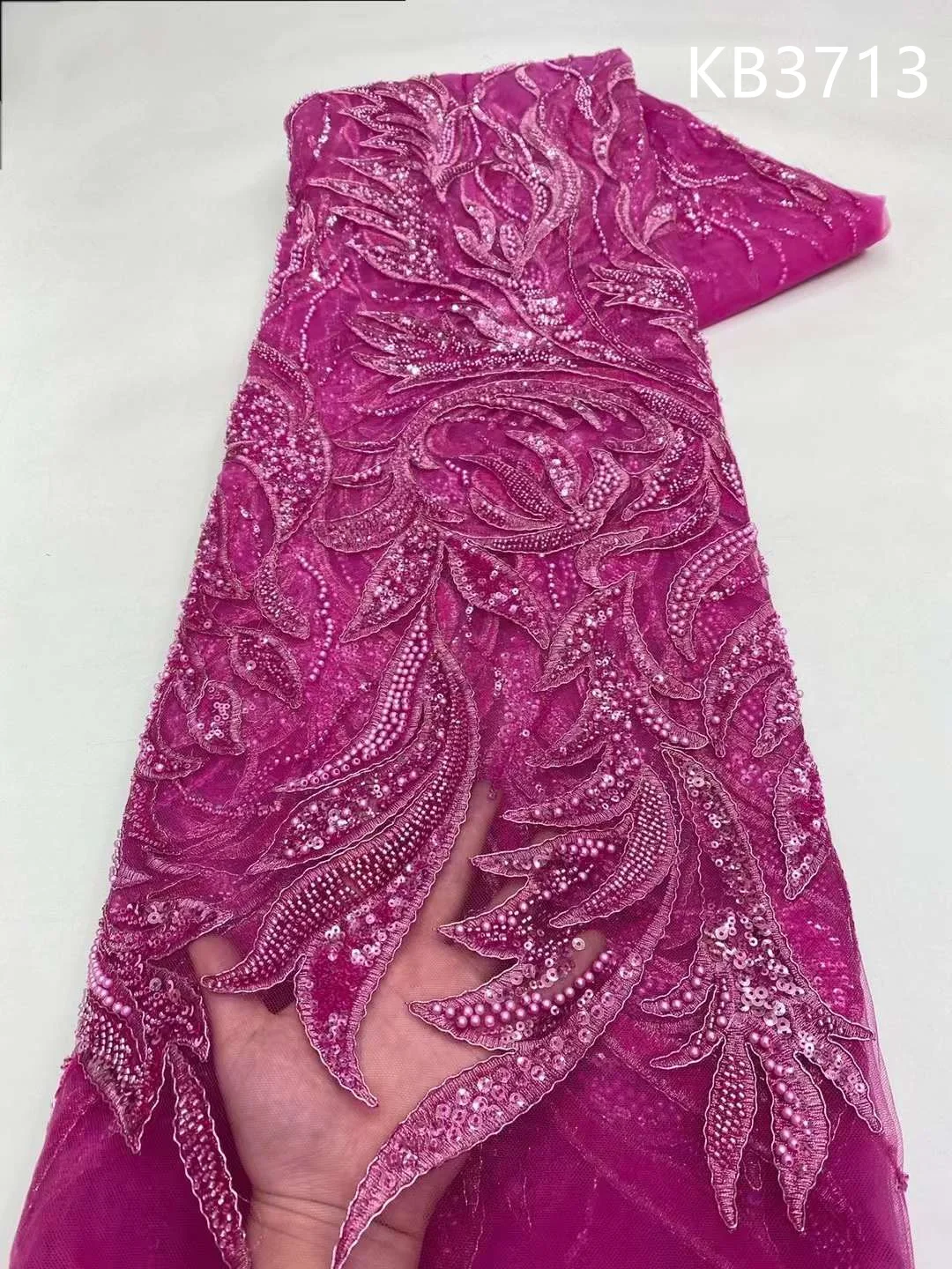 Gold Sequence Tulle Lace Beaded Lace 2024 High Quality Royal Blue Beaded Embroidered Lace Fabric For Wedding Party Dress KB3713