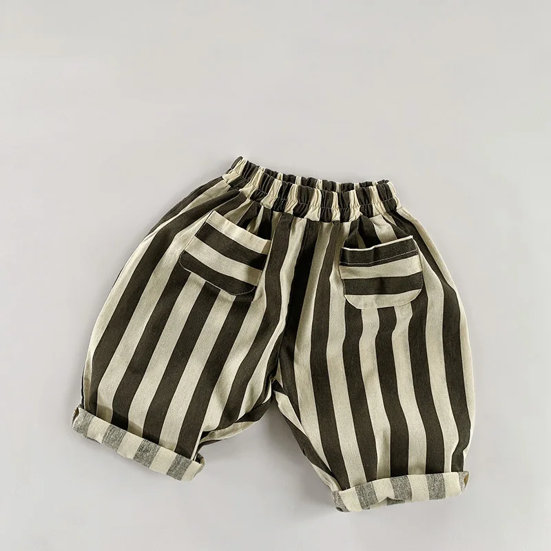 Boys And Girls Korean Striped Trousers 2022 Autumn New Children\'s Cotton Casual Pant Baby Kids Harem Pants With Pockets WTP155