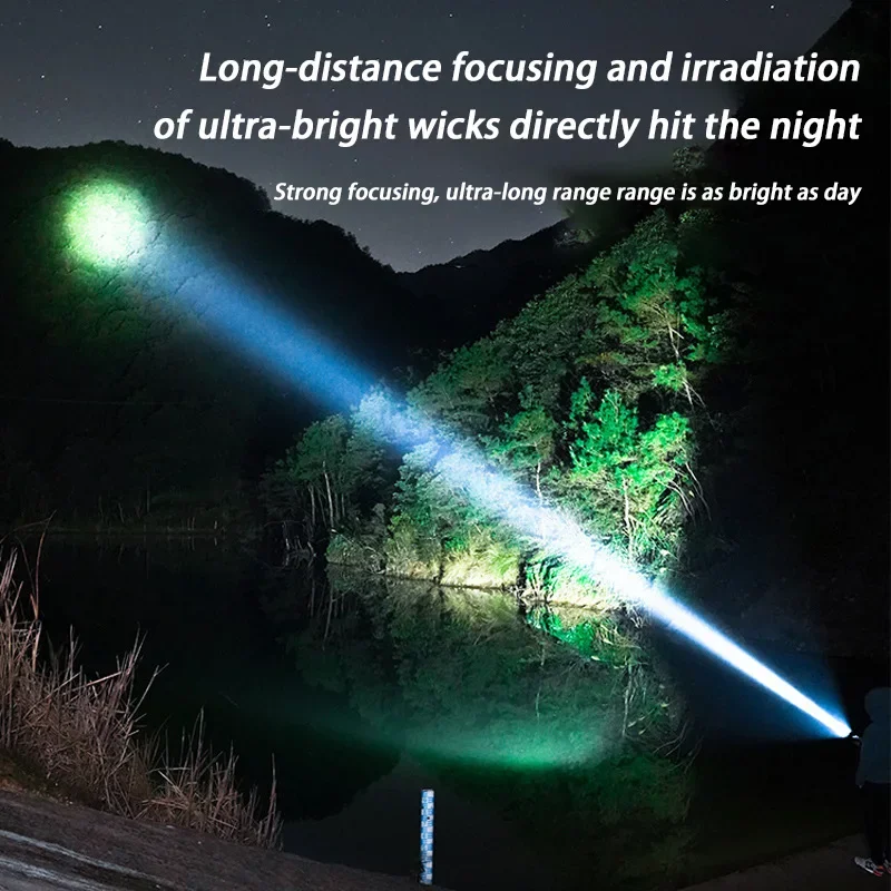 Flashlight 10000000LM Tactical Flashlight with Display Light USB Rechargeable Camping Fishing Emergency Zoom Flashlight