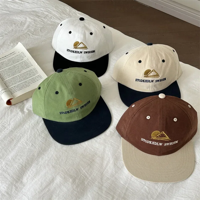 Korean Fashion Embroidered Baseball Cap, Matching Retro Flat Brim Hip-hop Hat Unisex for Men Women Spring Summer Casual Headwear