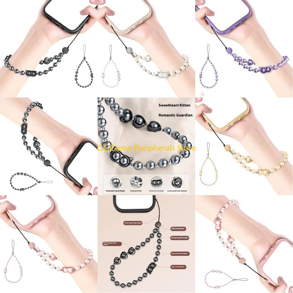 

U55B Pearls Embellished Phone Strap Adjustable Wristband Small Comfortable Wear