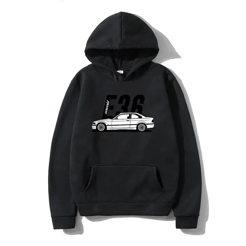 2024 Summer Fashion Trend Versatile Men's sports car printed hood 90s style retro tops long sleeves casual street clothes E36