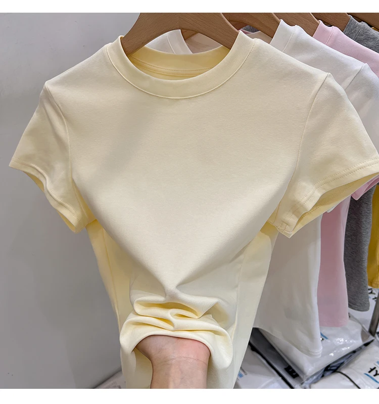 AOSSVIAO 2026 Summer Solid Color Women's Short Sleeve T-Shirt American Vintage Y2K Slim Basic O-Neck Tee Trendy Slim Fit Tops