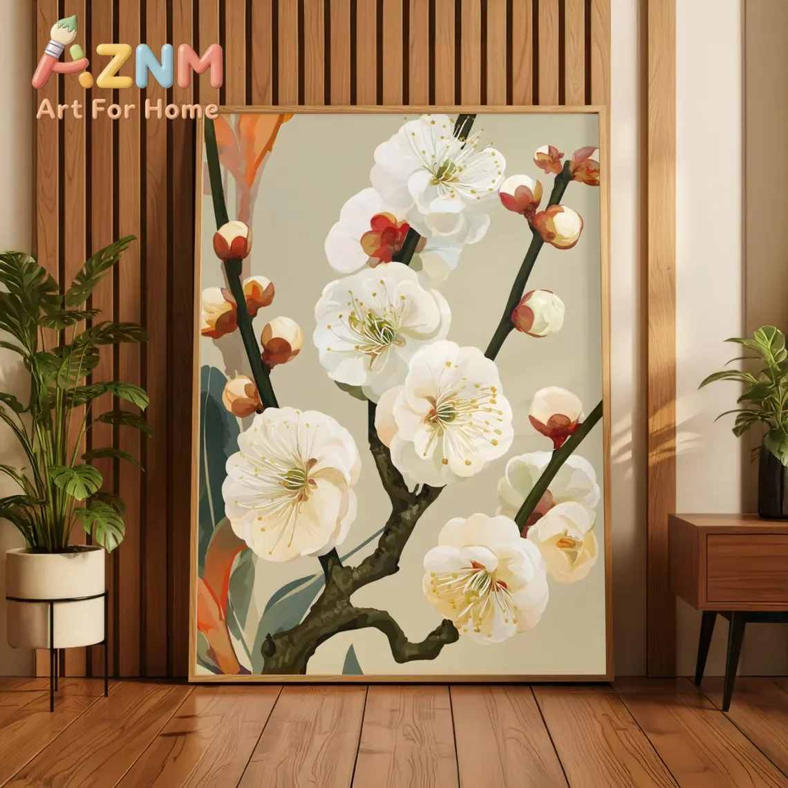Japanese White Plum Blossom Poster | Minimalist Botanical Wall Art | Japandi Floral Print