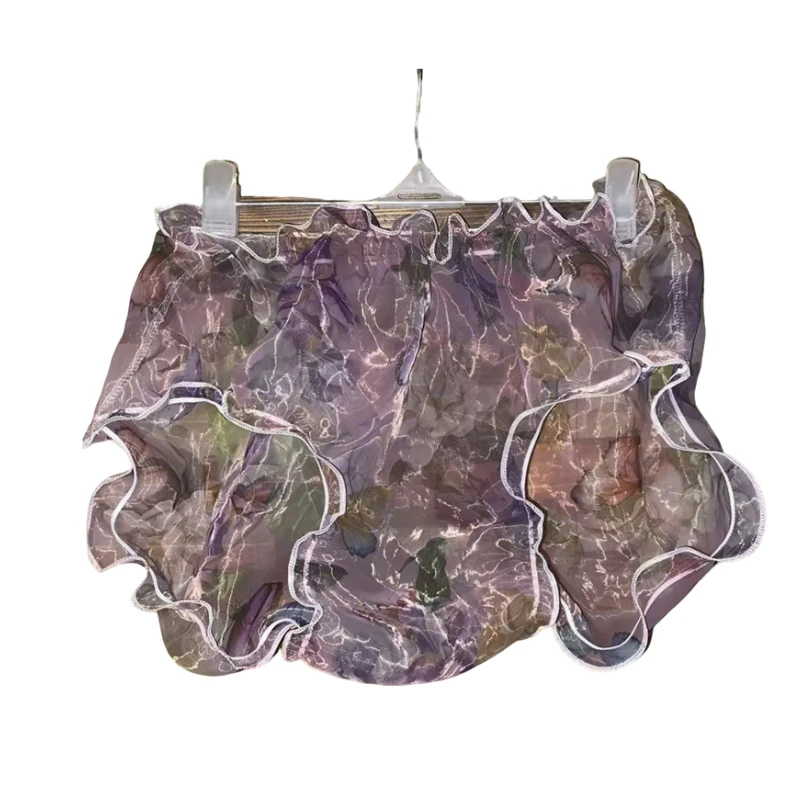 

Глянцевое нижнее белье унисекс с цветочным принтом Guaze, прозрачное нижнее белье, трусики больших размеров, сексуальные трусы