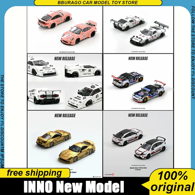 Preventa de Modelos de Autos a Escala 1:64 de Inno: Miura GT LBW, Countach LBW, 997 Pink Pig, RX-7 Mad Mike, Supra Top Secret, Civic FL5, J'S Racing