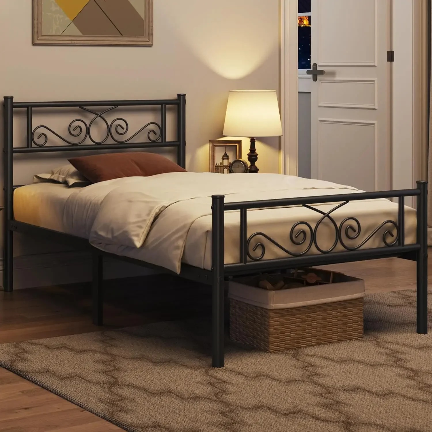 Twin Bed Frames Metal Platform Bed with Headboard and Footboard No Box Spring Needed Easy Assembly,Ground Clearance