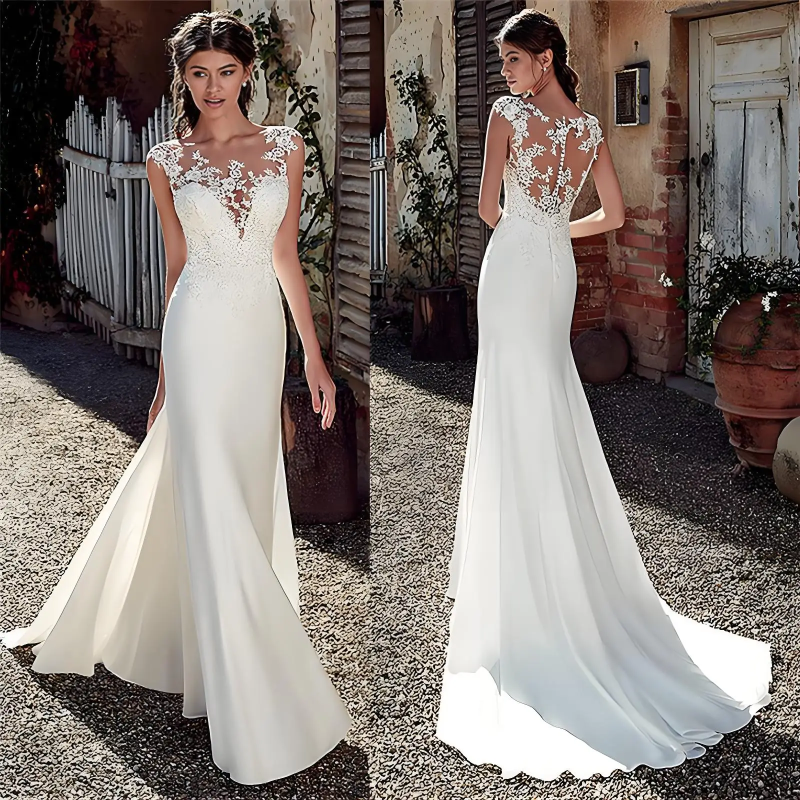 

Beshinel индивидуальное кружевное свадебное платье русалки с круглым вырезом и аппликацией, 2025 г., сексуальное атласное свадебное платье без рукавов Noiva, свадебные платья в стиле бохо