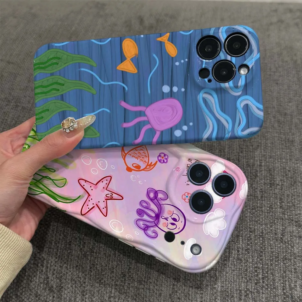 

Ocean Doodle Illustration For Apple iPhone 11 12 13 14 15 16 17 16E Air Plus Pro Max 2022 Wave Oil Film Phone Case