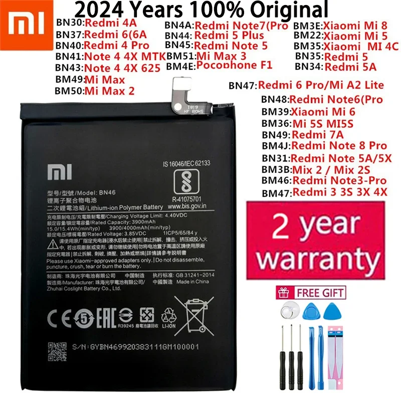 

Xiaomi Original Redmi Hongmi Note Max Mi 2 3 3X 3S 4 4A 4C 4X Mix 5 5A 5X 5S 6 6A 6X 7 7A 8 9 Pocophone F1 Lite Plus Pro Battery