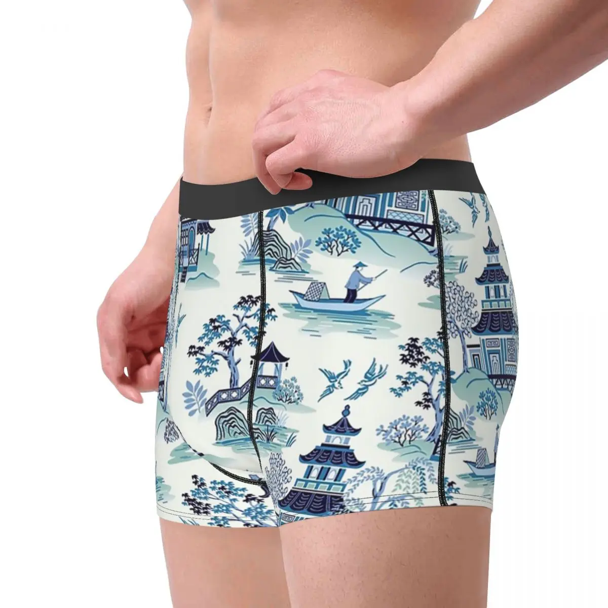 الملاكم السراويل السراويل الأزرق الصفصاف Chinoiserie سراويل الرجال ملابس داخلية مريحة لهدايا صديقها أوم رجل