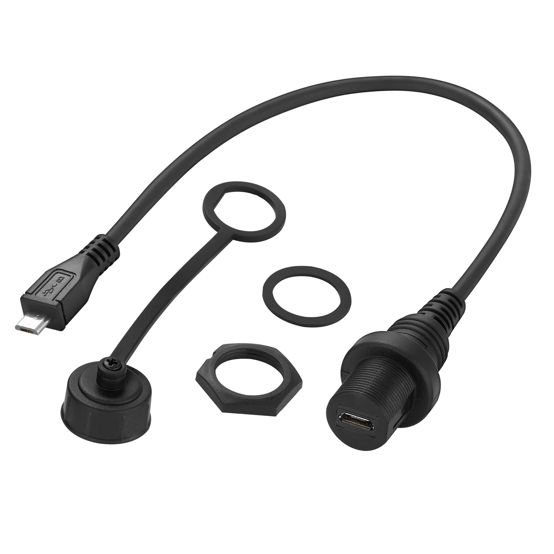 Bochara Micro USB 2.0 Đực Sang Cái Bảng Điều Khiển Xả Bảng Điều Khiển Gắn Cáp Nối Dài Dùng Cho Xe Ô Tô, Xe Tải Thuyền Xe Máy 30Cm