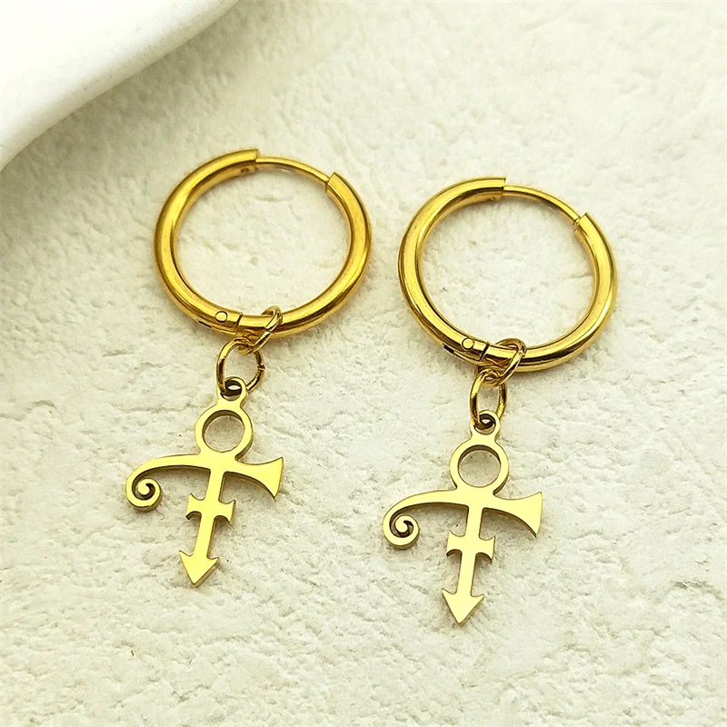 RIP Memorial Symbol Love Logo Hoop Earring Stainless Steel Gold Plated Love Symbol Prince Earrings Jewelry pendientes aro E1720