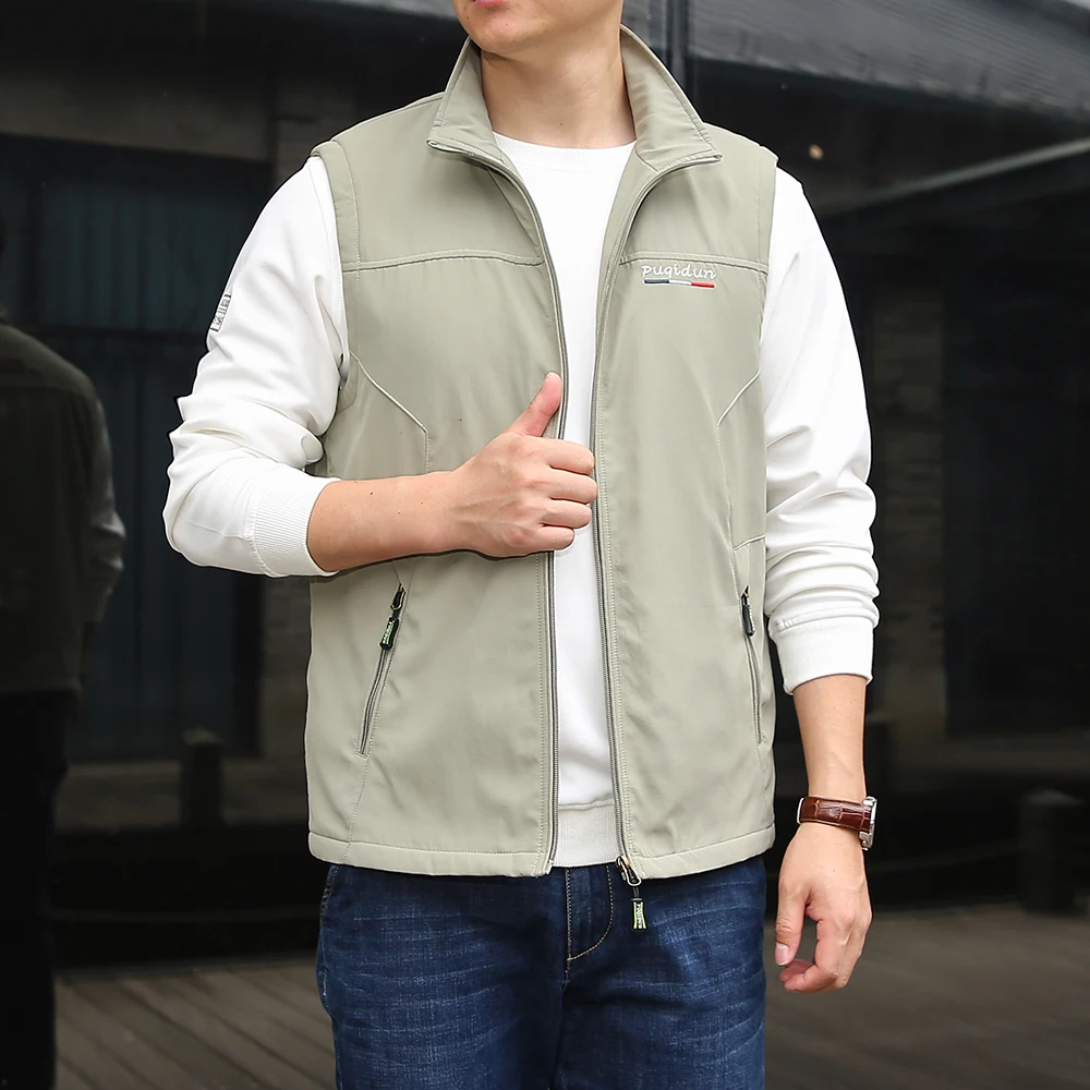 

Весенне-осенний высококачественный универсальный жилет без рукавов для мужчин, отдыха на открытом воздухе, рыбалки, модный ветрозащитный дышащий кожаный жилет