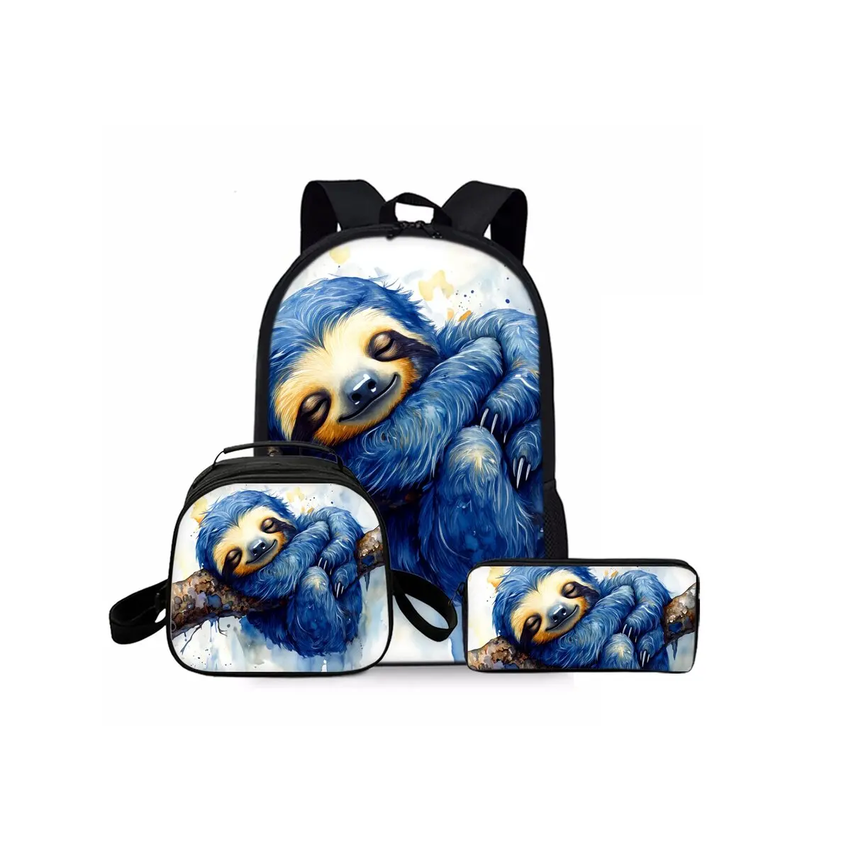 

3pcs Set Animal Owl Sloth 2D Carton Waterproof School Backpack Round Lunch Bag Pencil for Boys/Girls Best Gifts for Kids Bags