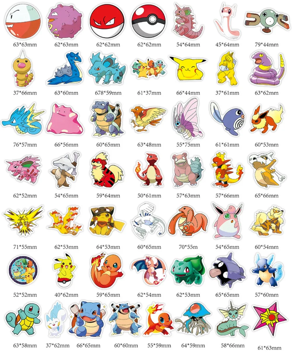 100 pçs pokemon graffiti adesivos pikachu charizard eevee genger desenhos animados decalques decoração diy crianças clássicos brinquedo