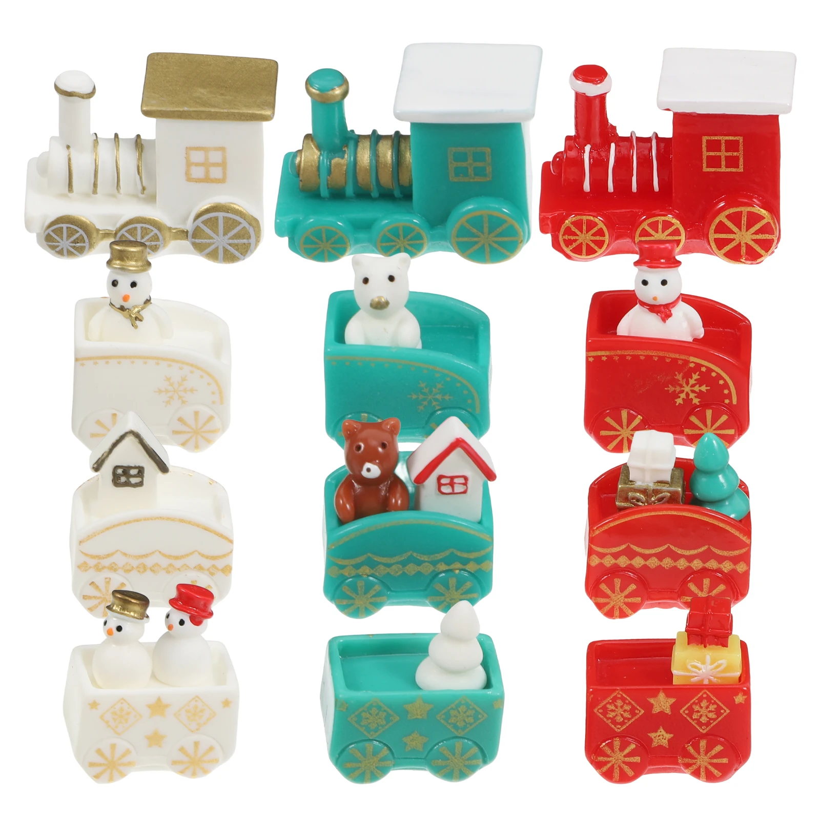 

24 Pcs Snowman Gift Group Christmas Express Ornaments Decorations Mini Electric Train Xmas Model Wooden Figurines