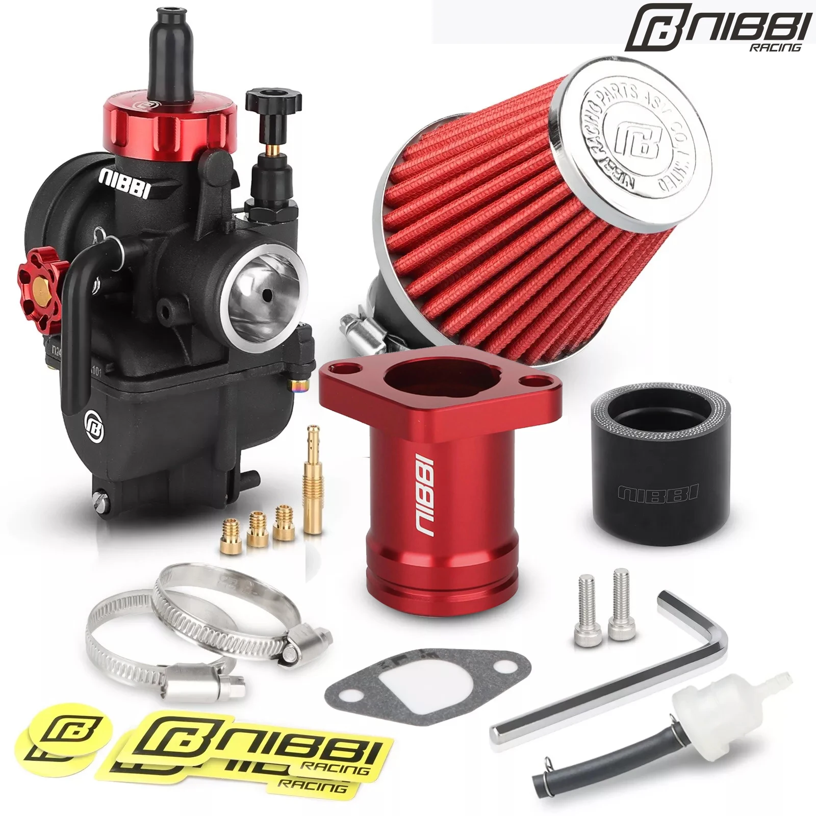 NIBBI PE Racing Carburetor Manifold Air Filter Kit For Predator 212cc GX200 Coleman Motorcycle Yamaha 125-300cc MiniBike Go Kart