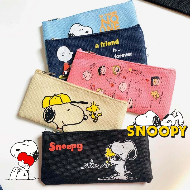 Snoopy Pencil Case Cartoon Student Organizer Pen Holder Pouch Stationery Bag Cosmetic Makeup Bag with Zipper Lipstick Organizer