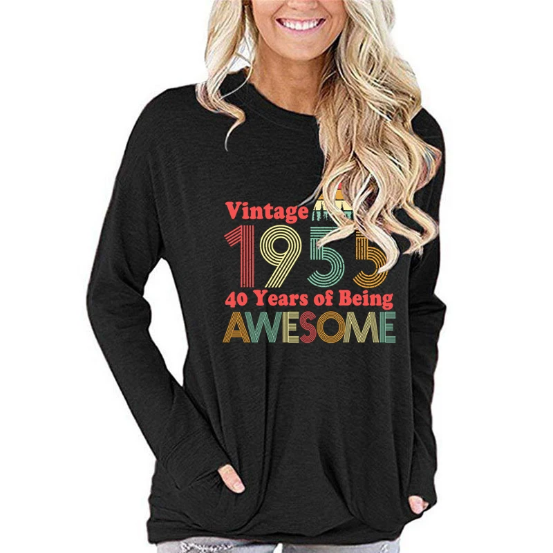 2025 New Retro 70th Birthday Gifts Year Old Vintage 1955 Printed T-shirts Casual Fashion Round Neck Women's Autumn Tops Tees