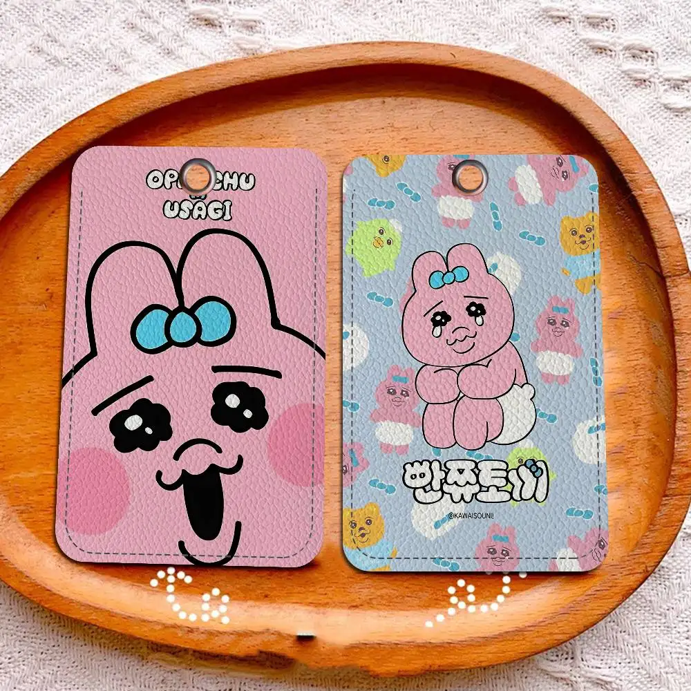 Character O-Opanchu U-Usagi 1Pc PU Leather Card Holder Keychain Key Ring Door Lock Access Tags ID Card Case Keychain Card