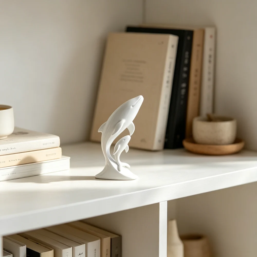 Minimalist 3D Printing Dolphin Sculpture Window Sill Decor Marine Animal Statue Display Craft Housewarming Decorative