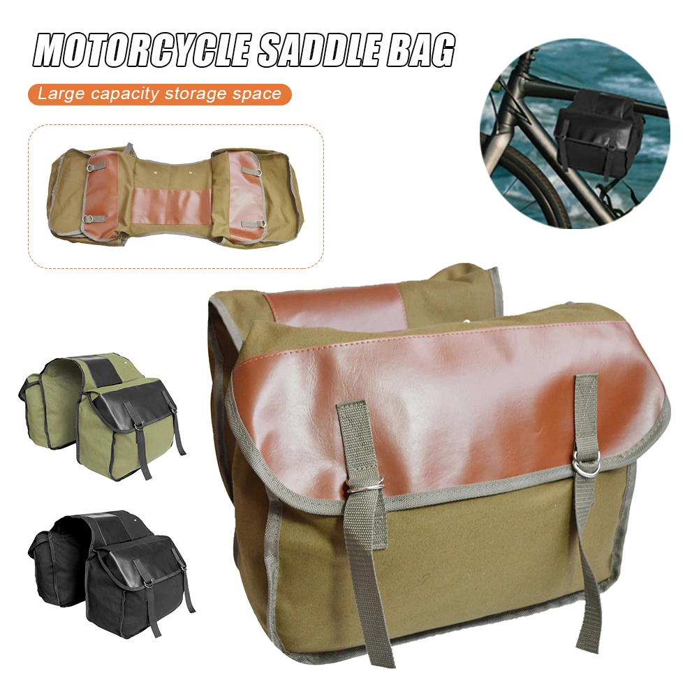 

Motorbike Touring Saddle Bag Motorcycle Black Canvas Waterproof Panniers Box