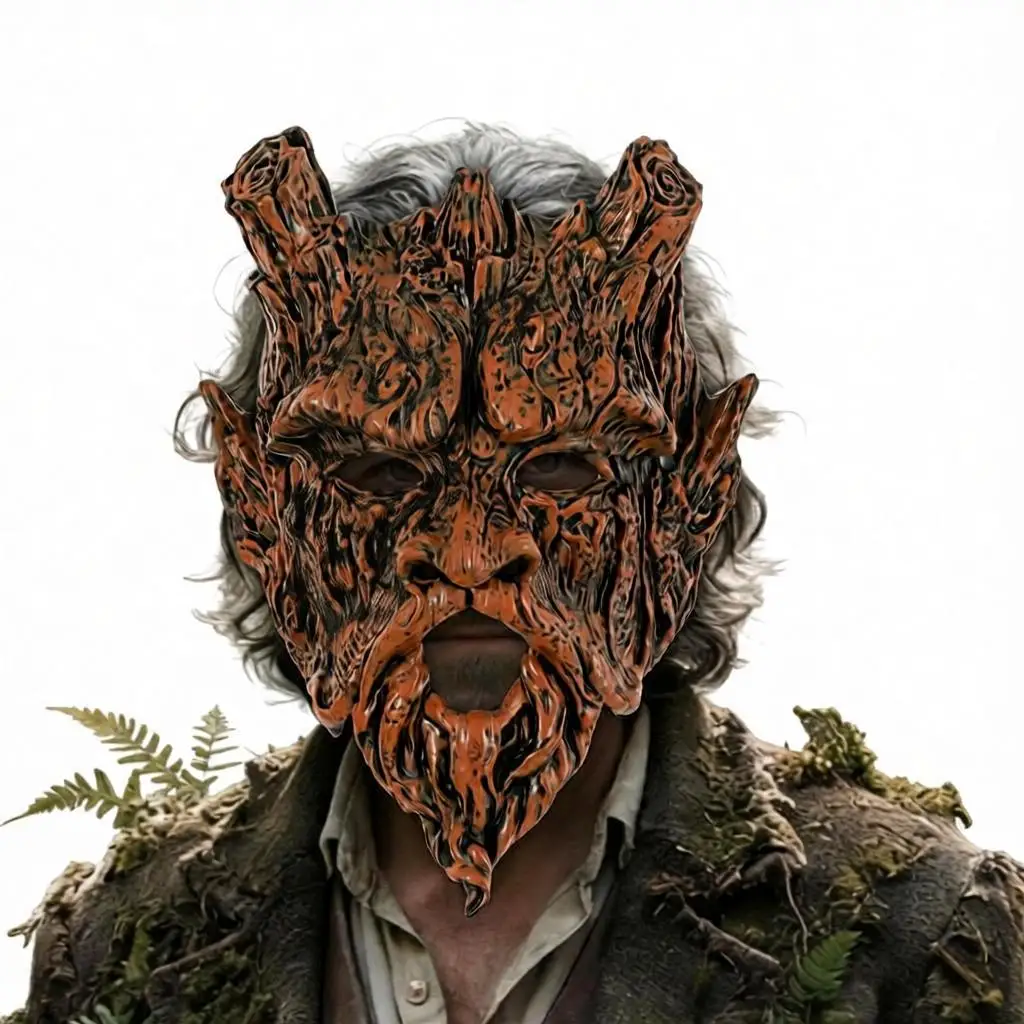 Brown Wood Monster Tree Demon Mask Halloween Carnival Party Cosplay Costume Accessory Realistic Bark Texture Tree Demon Masquera