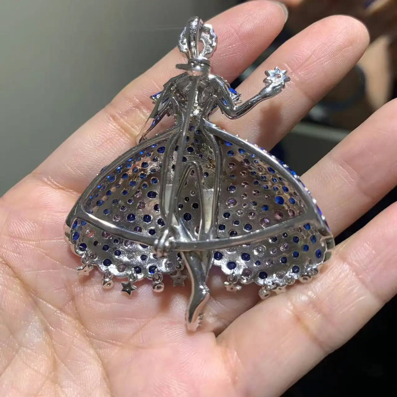 dancing girl brooch & pendant double use 925 sterling silver with cubic zircon fine women jewerly blue purple mixed color