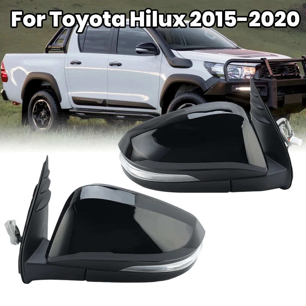 

7 Wire Side Rearview Mirror Assembly For Toyota Hilux 2015-2020 Painted Black Turn Signal Light Door Wing Mirror Car Accessories