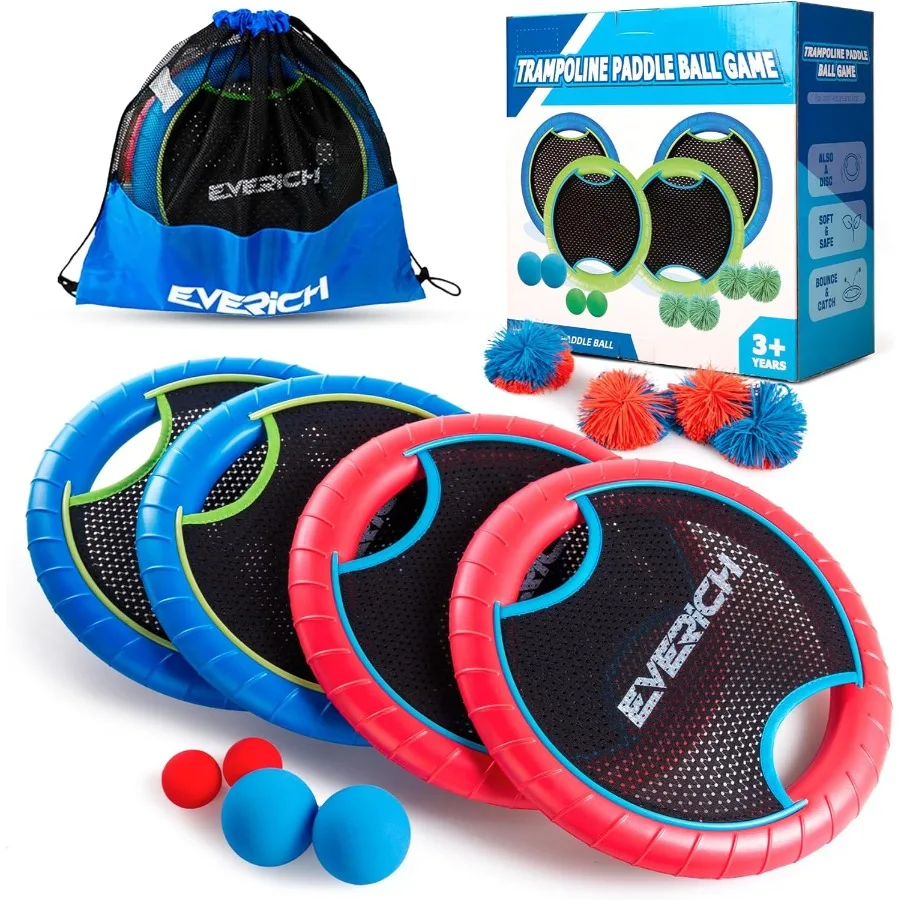 Juego de pelotas de remo para trampolín con 4 paletas hinchables y 8 bolas, diseño de espuma suave para niños, juego de césped interior y exterior para playa y patio trasero