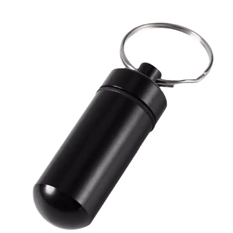 Keychain Pill Holder Waterproof Small Pill Box Portable Travel Pill Container Pendant Metal Case With Keyring For Outdoor