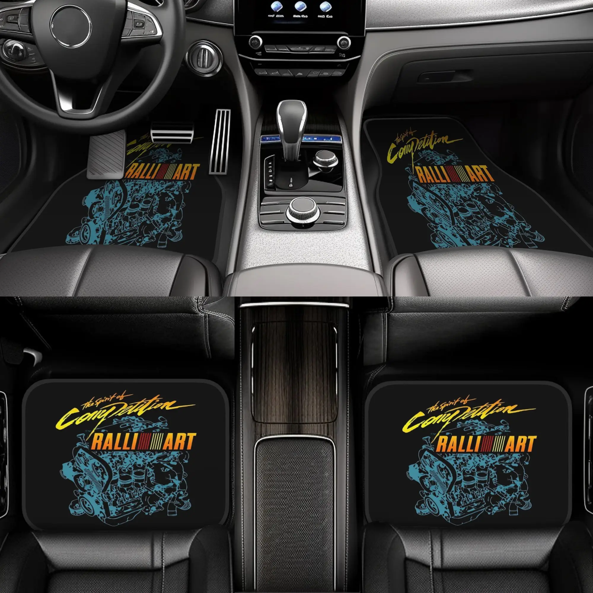 4pcs RalliArt Spirit Competition Car Floor Mats- Durable, Vibrant Skull& Flame Design, Fit For Cars, Ideal Gift For Car Enthusia