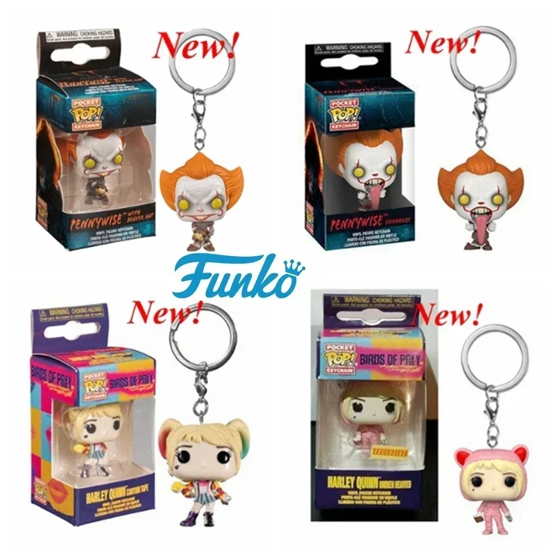 أحدث FUNKO جيب سلاسل المفاتيح كسر القلب هارلي كوين الشريط Funhouse PENNYWISE مع قبعة سمور سلاسل المفاتيح ألعاب شخصيات الحركة