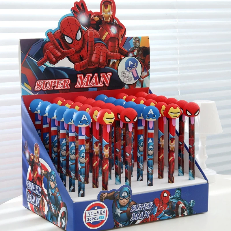 6/36 Uds. Bolígrafo de Gel de dibujos animados de Los Vengadores Super Man Anime 0,5 bolígrafo de prensa de señal azul borrable suministros para estudiantes papelería al por mayor