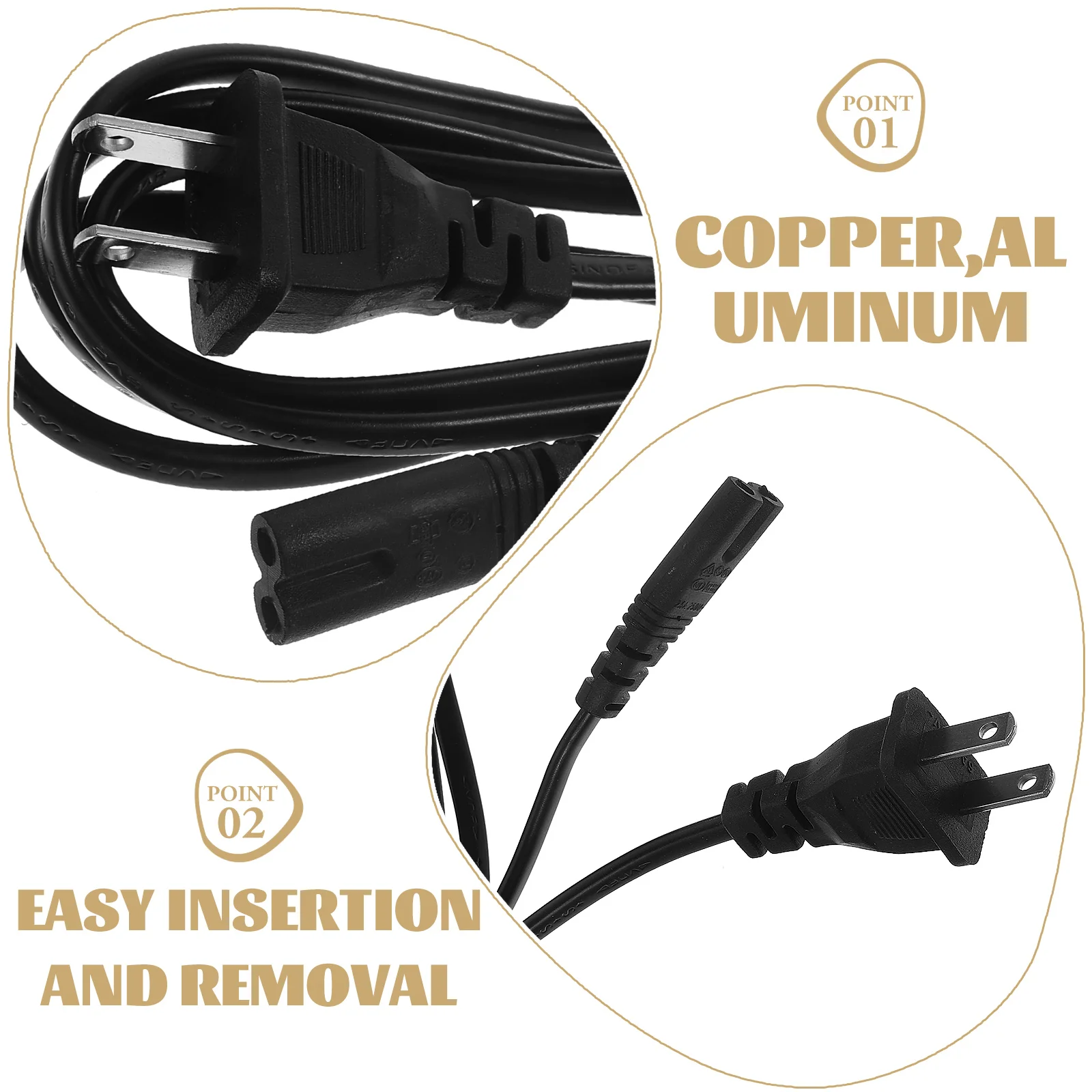 

2pcs Us Plug Power Replacement 2 Prong Extension Cord For Radio Appliances Long Thin Electrical Cable With Hole