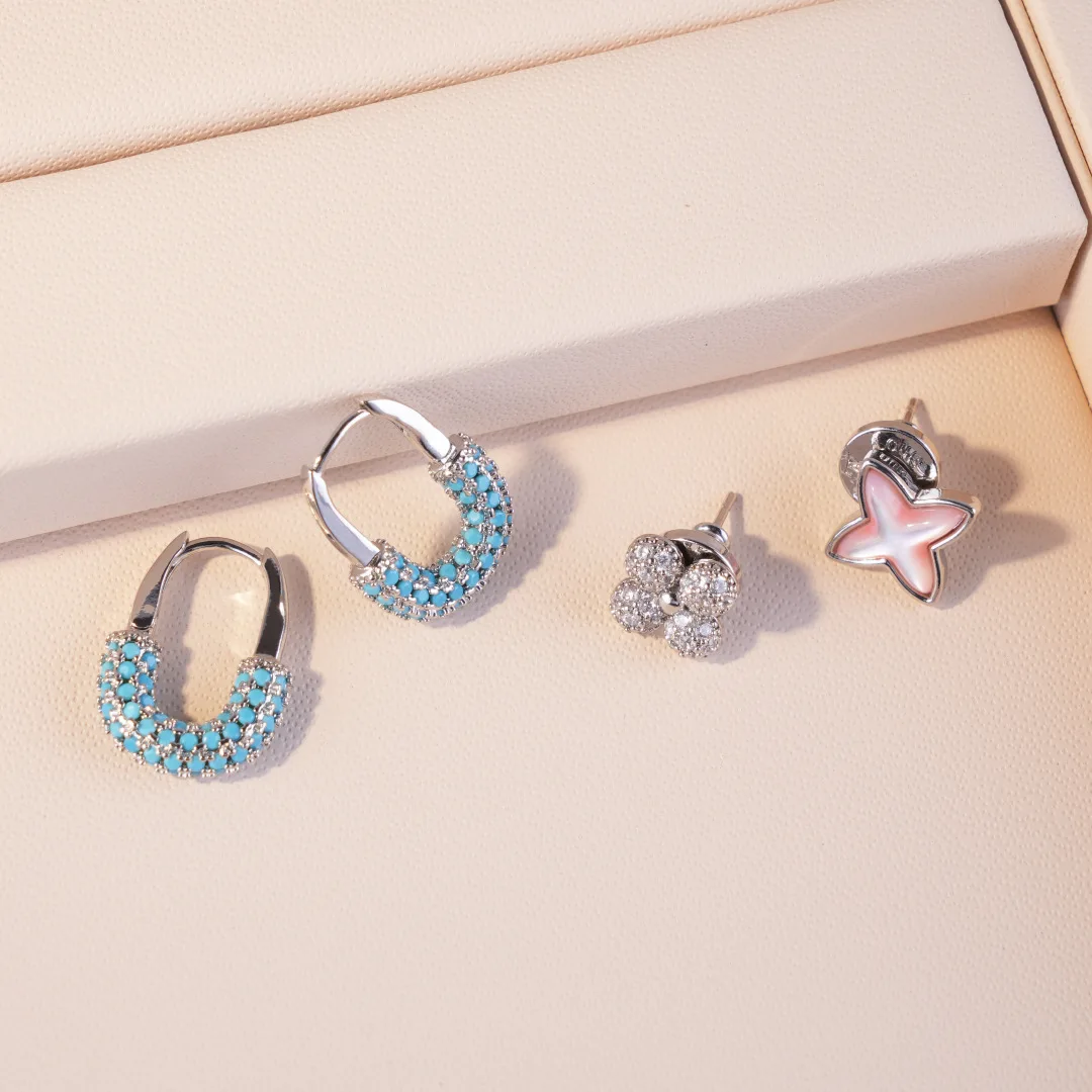 

European and American Style Fashionable and Elegant Dreamy Blue Turquoise Zircon U-shaped Ear Earrings, A Niche Style