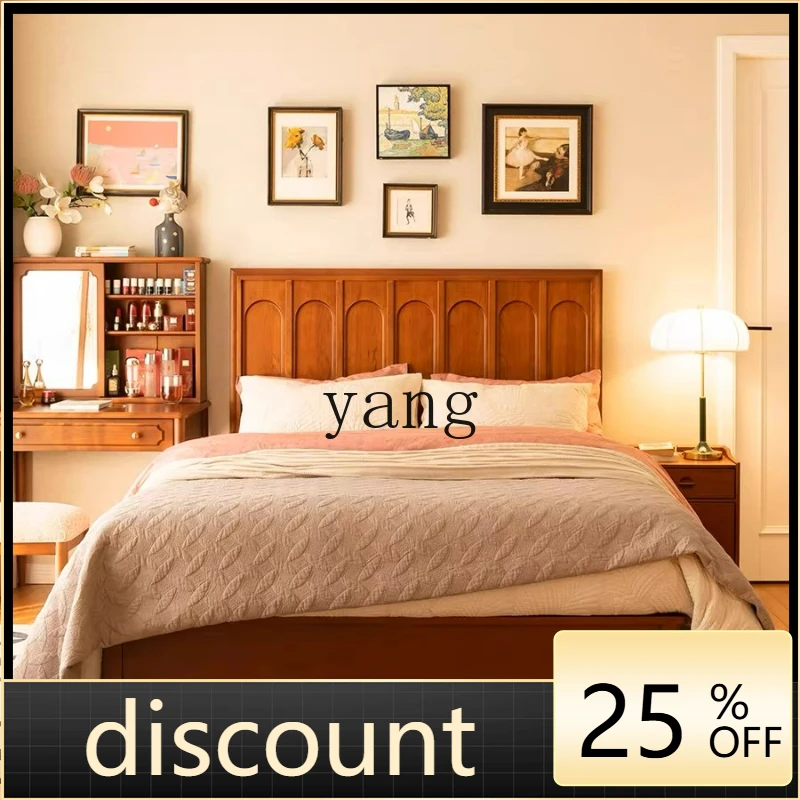 

LTT solid wood bed French small apartment bedroom queen bed master bedroom retro double bed