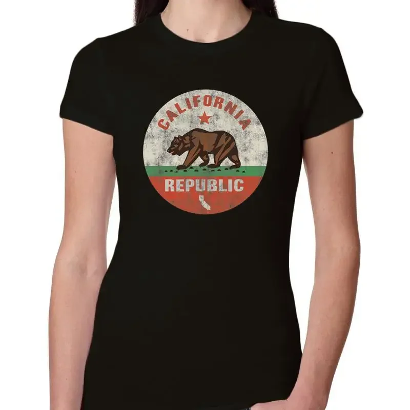 California Republic Distress Circle Flag Damen Slim Fit Junior T-Shirt