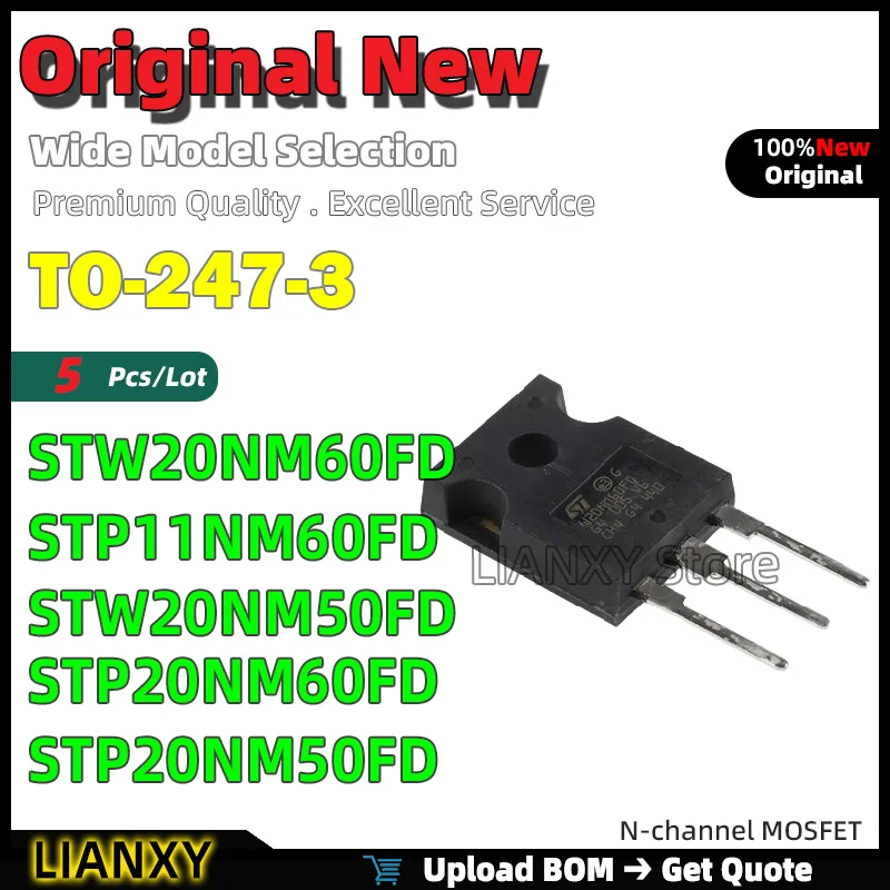 

5pcs TO-247-3 STW20NM60FD STP11NM60FD STW20NM50FD STP20NM60FD STP20NM50FD N-channel MOSFET New Original