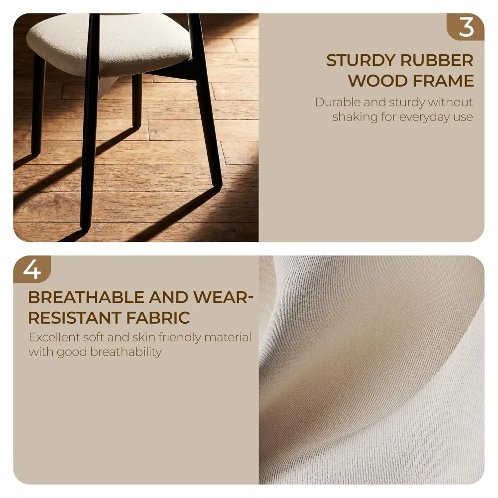 Wooden Dining Chairs Set of 6, Modern Farmhouse Linen Fabric Upholstered Kitchen Chairs with Curve Back, Mid-Century, Custom view 6