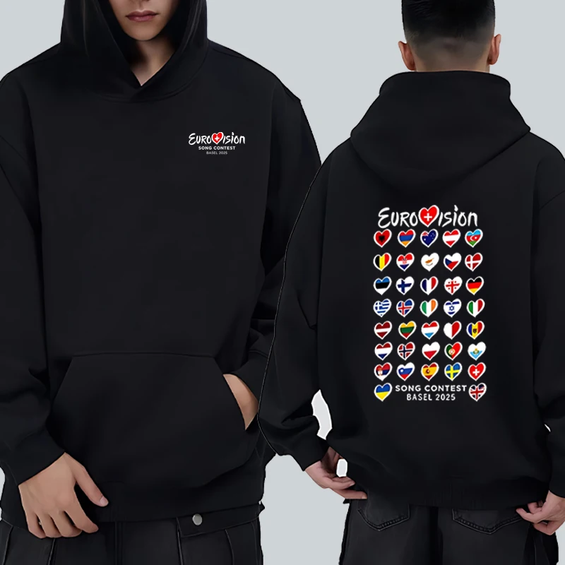 

Eurovision Song 2025 Flags Graphics hip hop Double Sided Printed Hoodie Men Women Fleece Sweatshirt streetwear Unisex