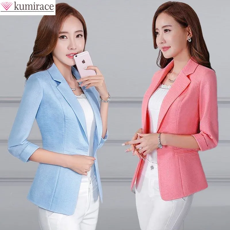 Moda coreana elegante jaqueta feminina moda casual algodão linho mistura feminino blazer requintado casaco de escritório roupas