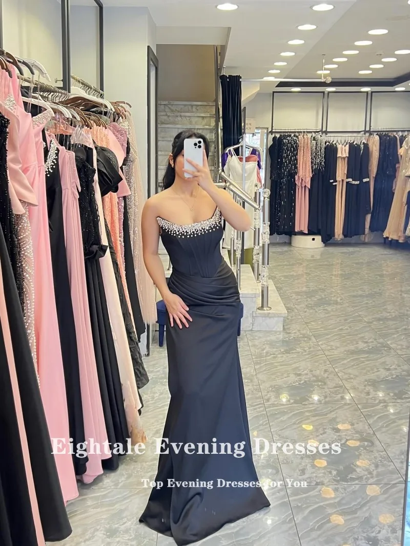 ชุดราตรีแบบอาหรับ Eightale คอวี ประดับลูกปัด จับจีบ ทรงเมอร์เมด ผ้าซาติน ยาวกรอมพื้น เซ็กซี่ ตัดเย็บตามสั่ง สำหรับงานพรอม งานปาร์ตี้ และงานแต่งงาน